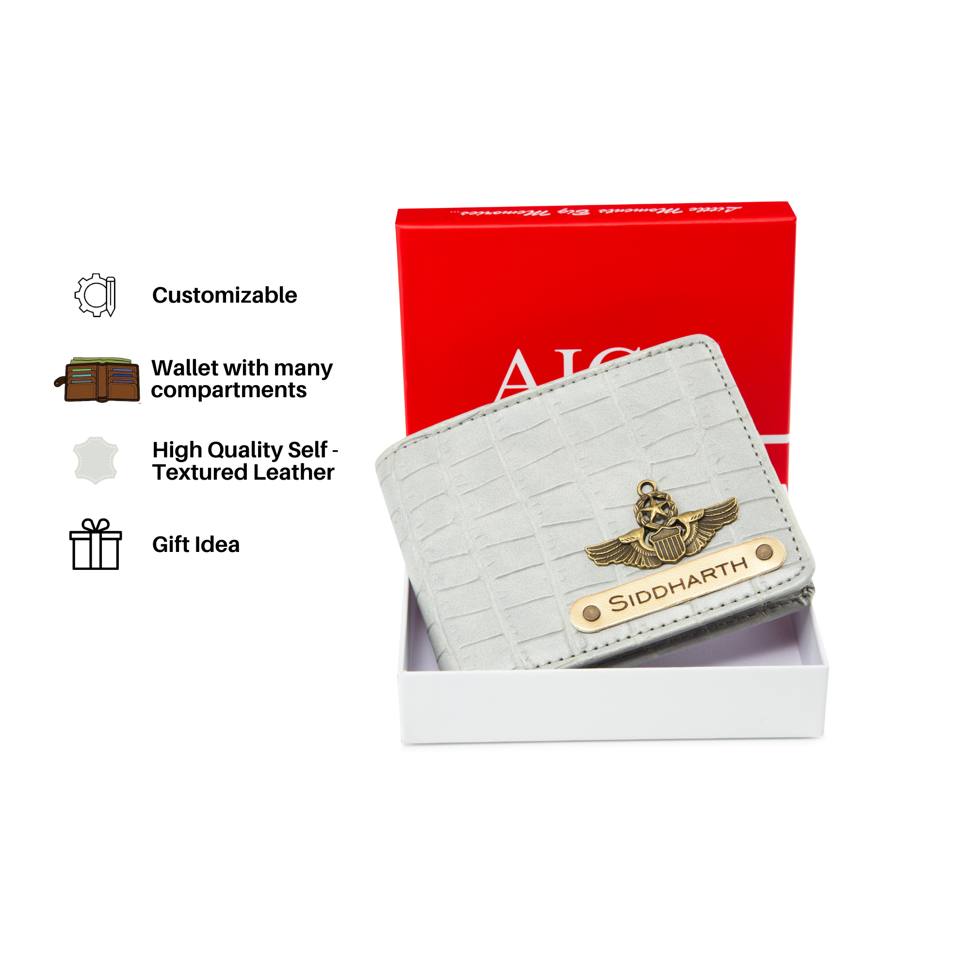 Personalized Self- Textured Mens Wallet (BabyGrey)