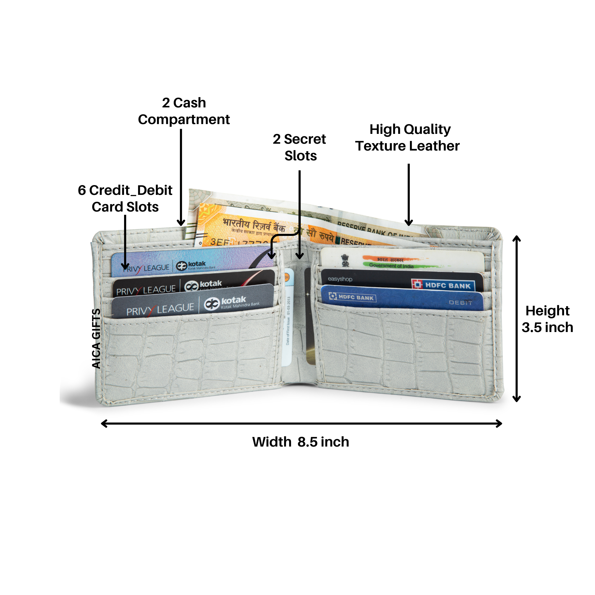 Personalized Self- Textured Mens Wallet (BabyGrey)