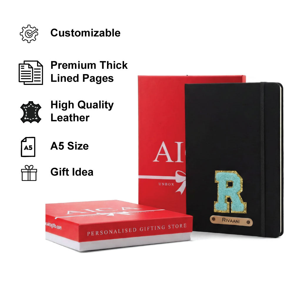 Personalized Name & Embroidery  Patch Diary - Black