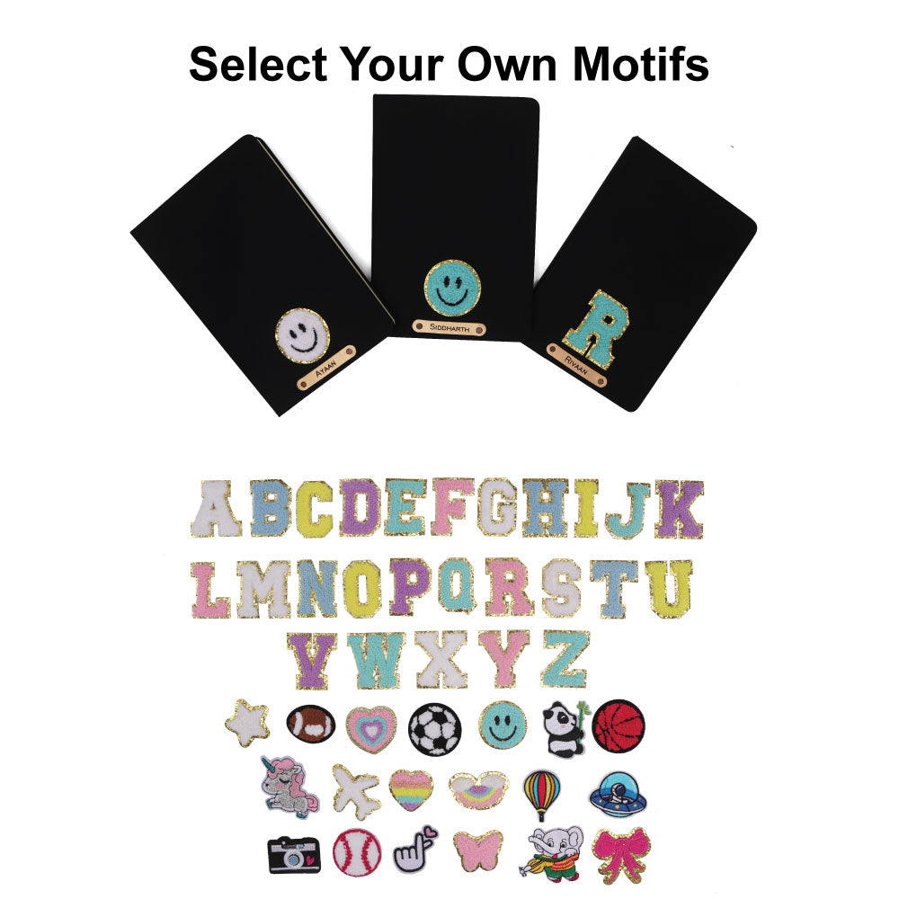 Personalized Name & Embroidery  Patch Diary - Black