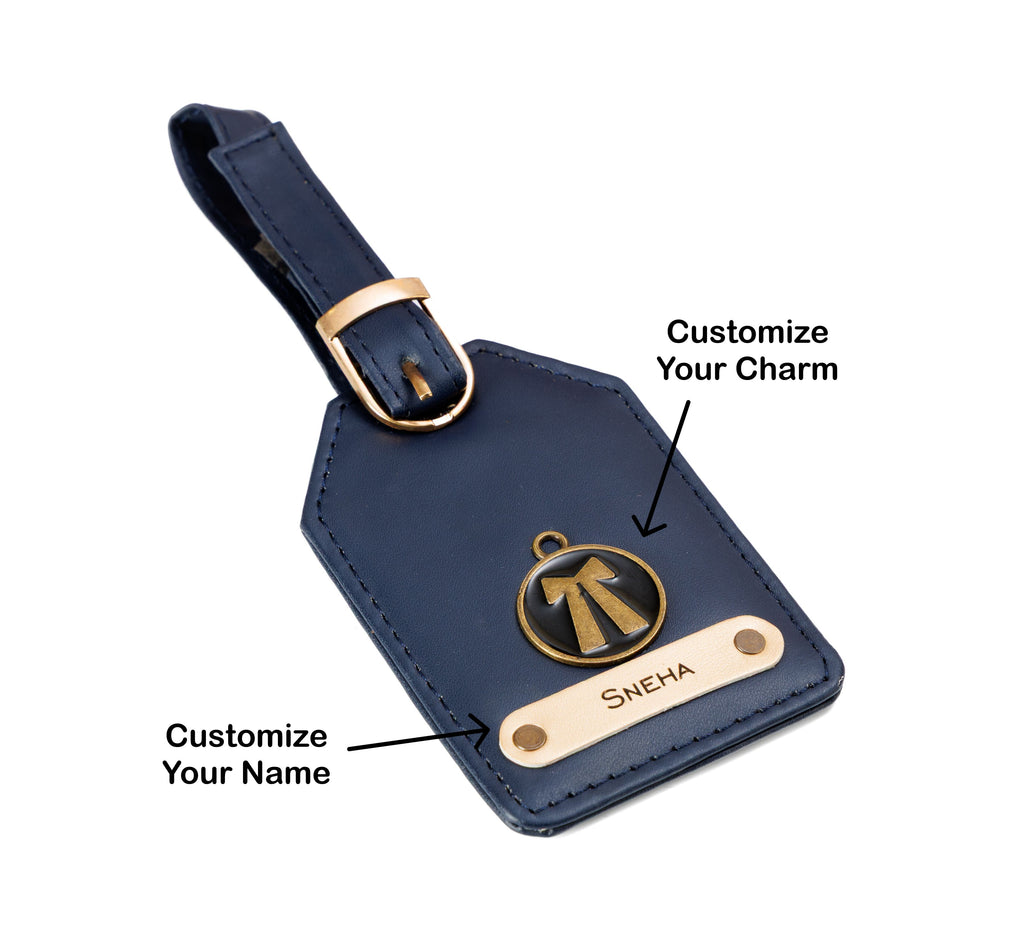 Aica Personalized Name & Charm Leather Women's Combo & Candle Giftset (Navy Blue)