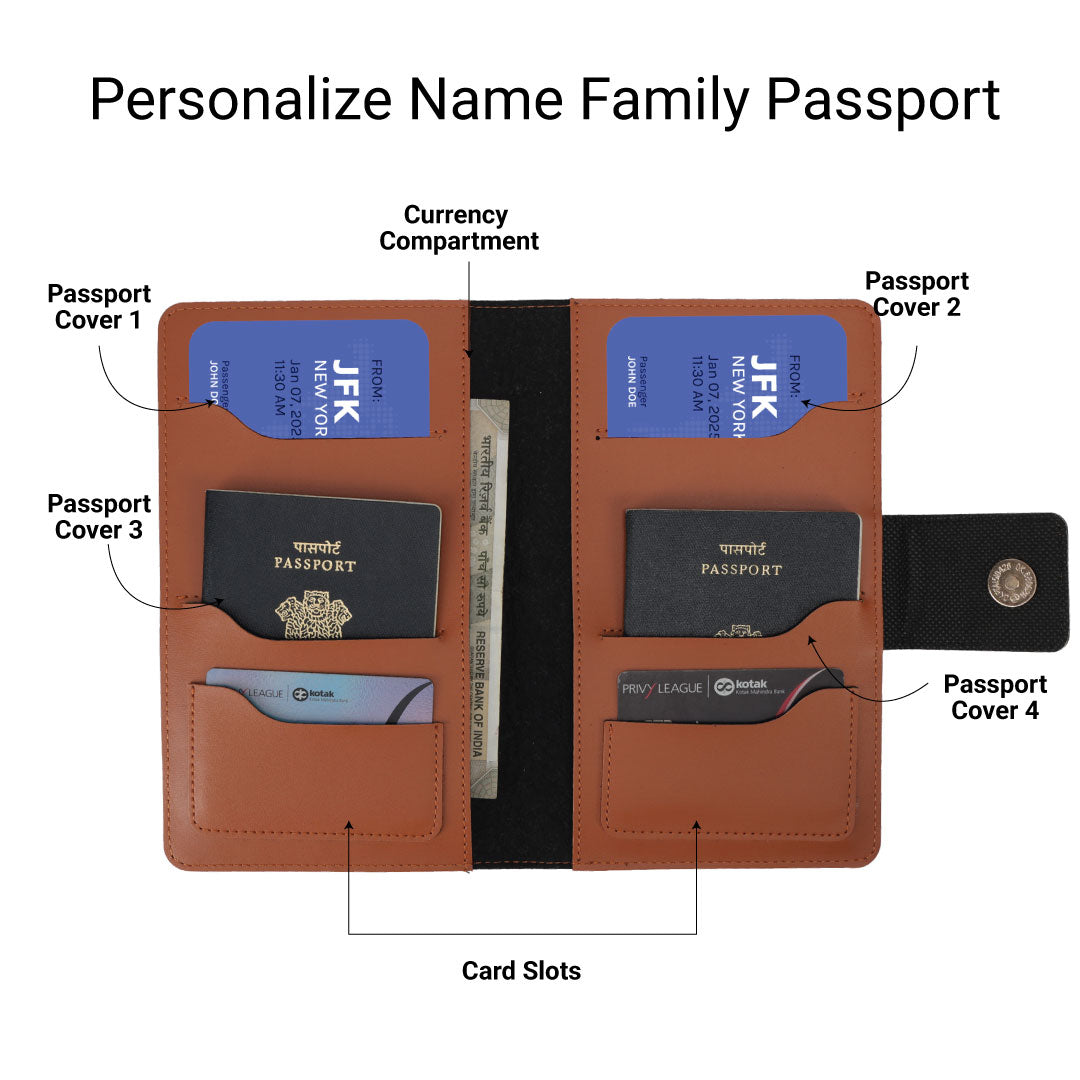 Personalized Family Passport Cover - Tanbrown