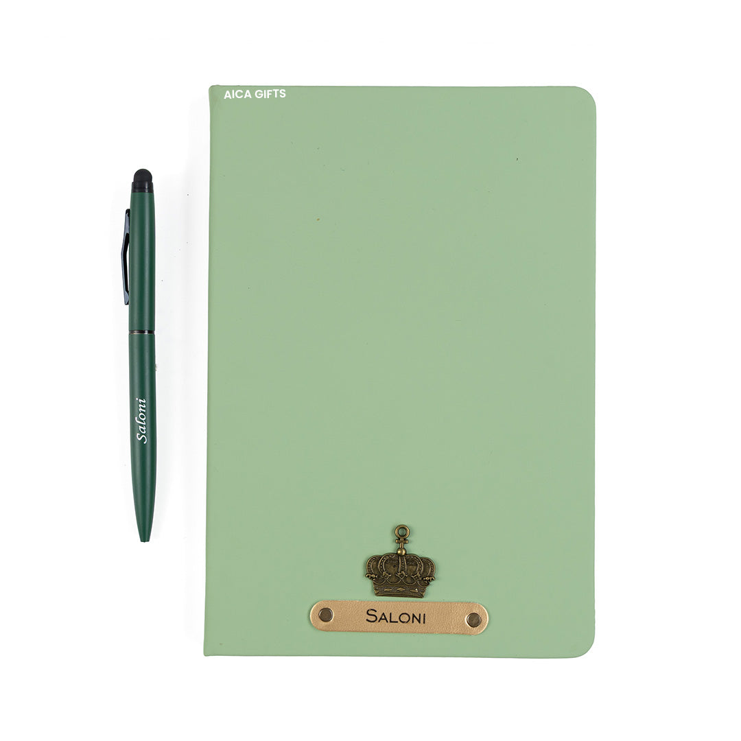 AICA Personalized Mint Green Leather Diary & Metal Pen Combo for Men & Women (Mint Green)