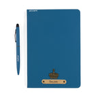 Aica Personalized Name & Charm Notebook Leather Diary - A5 Size, 180 Ruled Pages (Navy Blue) & Pen Golden Combo for Men & Women
