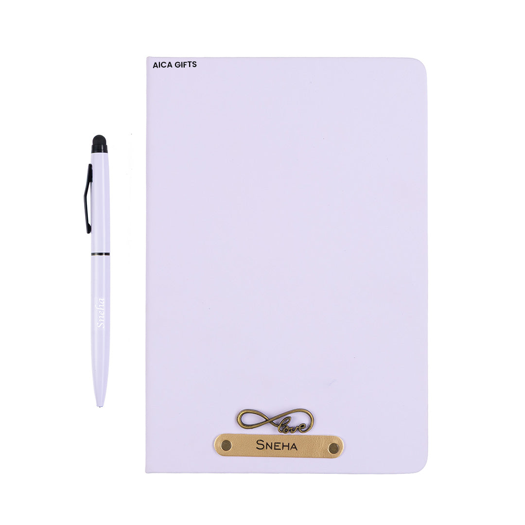 AICA Personalized Purple Leather Diary & Metal Pen Combo for Men & Women (Purple)