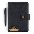 AICA Personalized Name & Charm Leather Magnetic Diary & Pen Combo (Black)