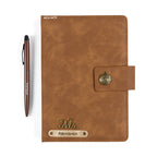 AICA Personalized Name & Charm Leather Magnetic Diary & Pen Combo (Brown)