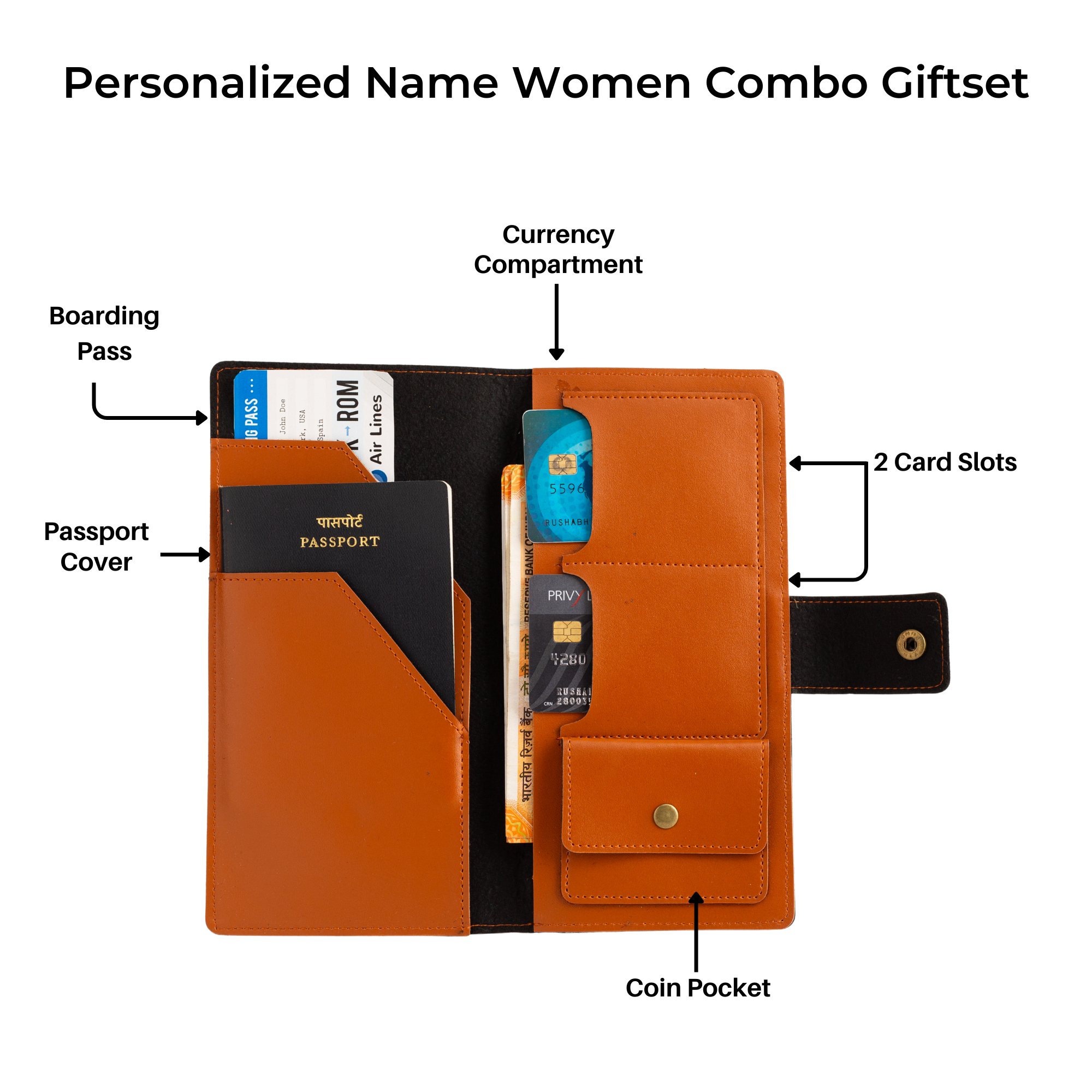 Personalized Long Passport Wallet (Tan Brown)