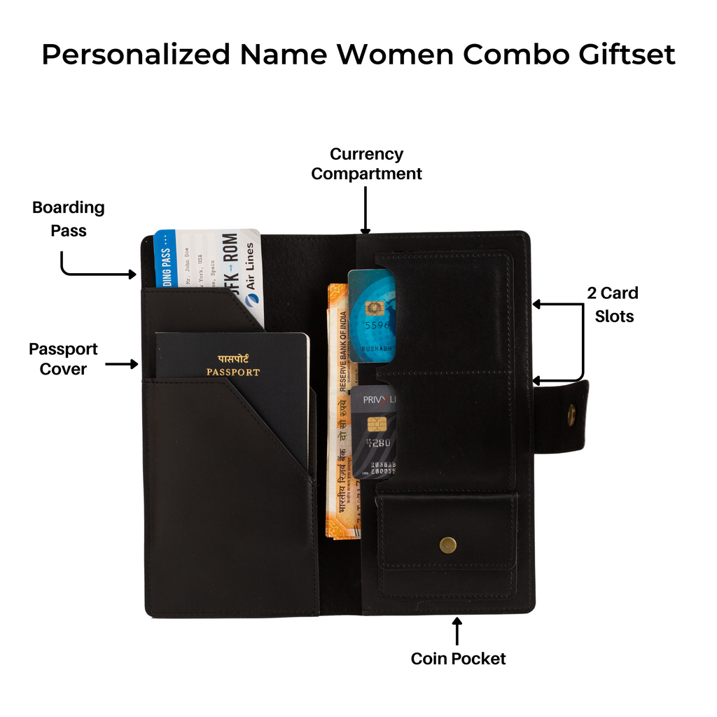 Personalized Long Passport Wallet (Black)