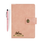 AICA Personalized Name & Charm Leather Magnetic Diary & Pen Combo (Nude Pink)