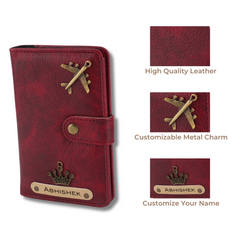 AICA Personalised Name & Charm Leather Passport Cover Holder for Men & Women (Maroon)