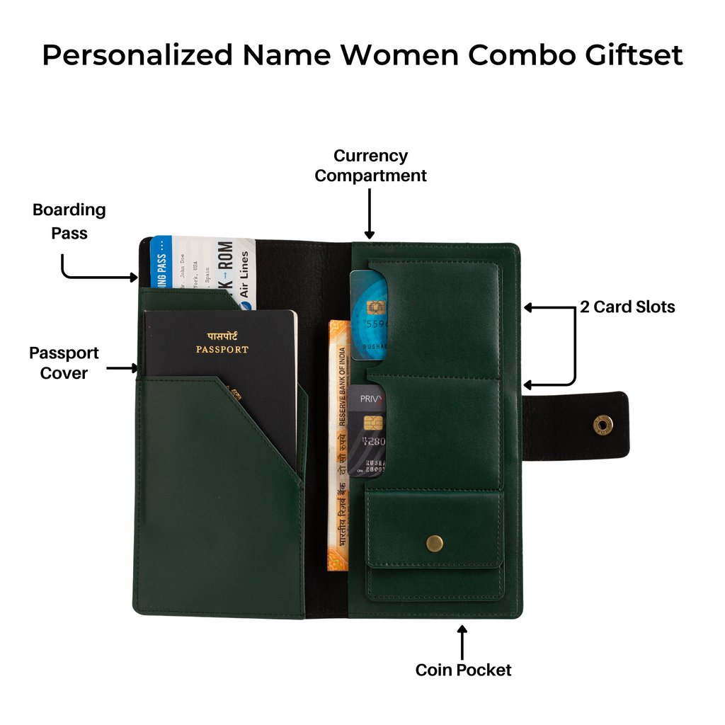 Personalized Long Passport Wallet (Dark Green)