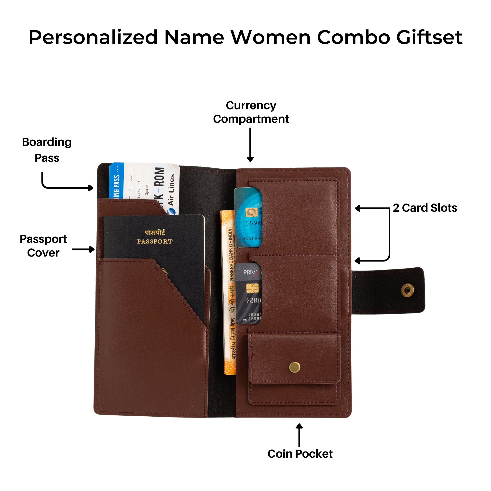 Personalized Long Passport Wallet (Dark Brown)