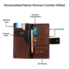 AICA Personalized Name & Charm Long Leather Wallet Passport Cover with Passport, Boarding Pass, Currency, Card Slot & Coin Holder for Men & Women (Dark Brown)