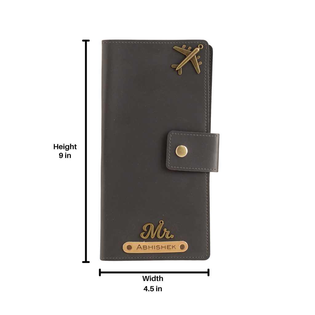 Personalized Long Passport Wallet (Grey)