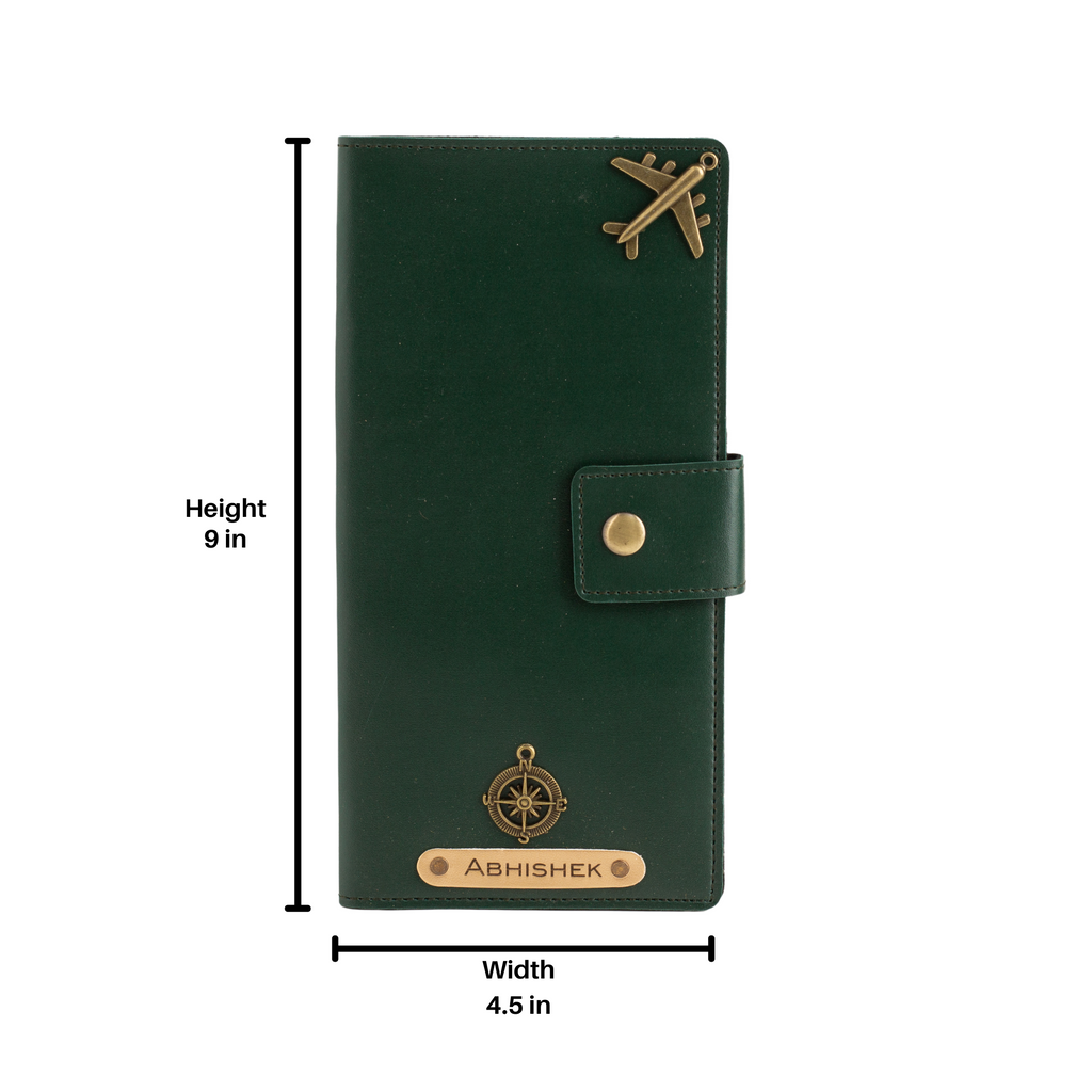 Personalized Long Passport Wallet (Dark Green)