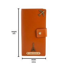 AICA Personalized Name & Charm Long Leather Wallet Passport Cover with Passport, Boarding Pass, Currency, Card Slot & Coin Holder for Men & Women (Tan Brown)