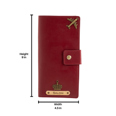 AICA Personalized Name & Charm Long Leather Wallet Passport Cover with Passport, Boarding Pass, Currency, Card Slot & Coin Holder for Men & Women (Wine)