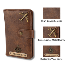 AICA Personalised Name & Charm Leather Passport Cover Holder for Men & Women (Brown)