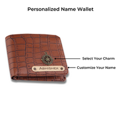 AICA Personalized Name & Charm Self – Textured Leather Mens Wallet (TanBrown)