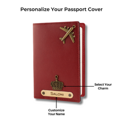 AICA Personalised Name & Charm Leather Passport Cover Holder for Men & Women (Wine)