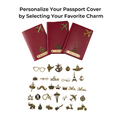 AICA Personalised Name & Charm Leather Passport Cover Holder for Men & Women (Wine)