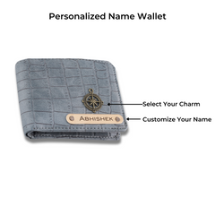 AICA Personalized Name & Charm Self – Textured Leather Mens Wallet (Dark Grey)