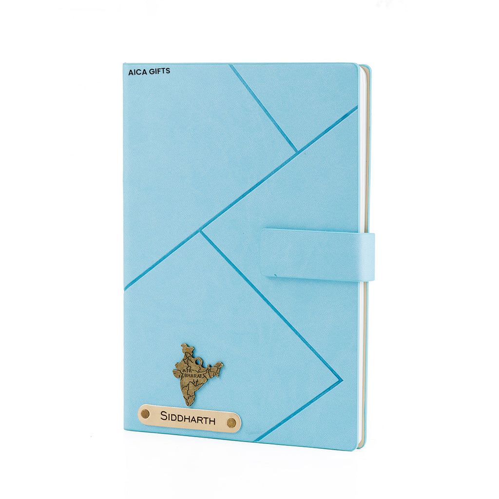 Personalized Name Self Design Leather Diary A5-160 Pages - Light Blue