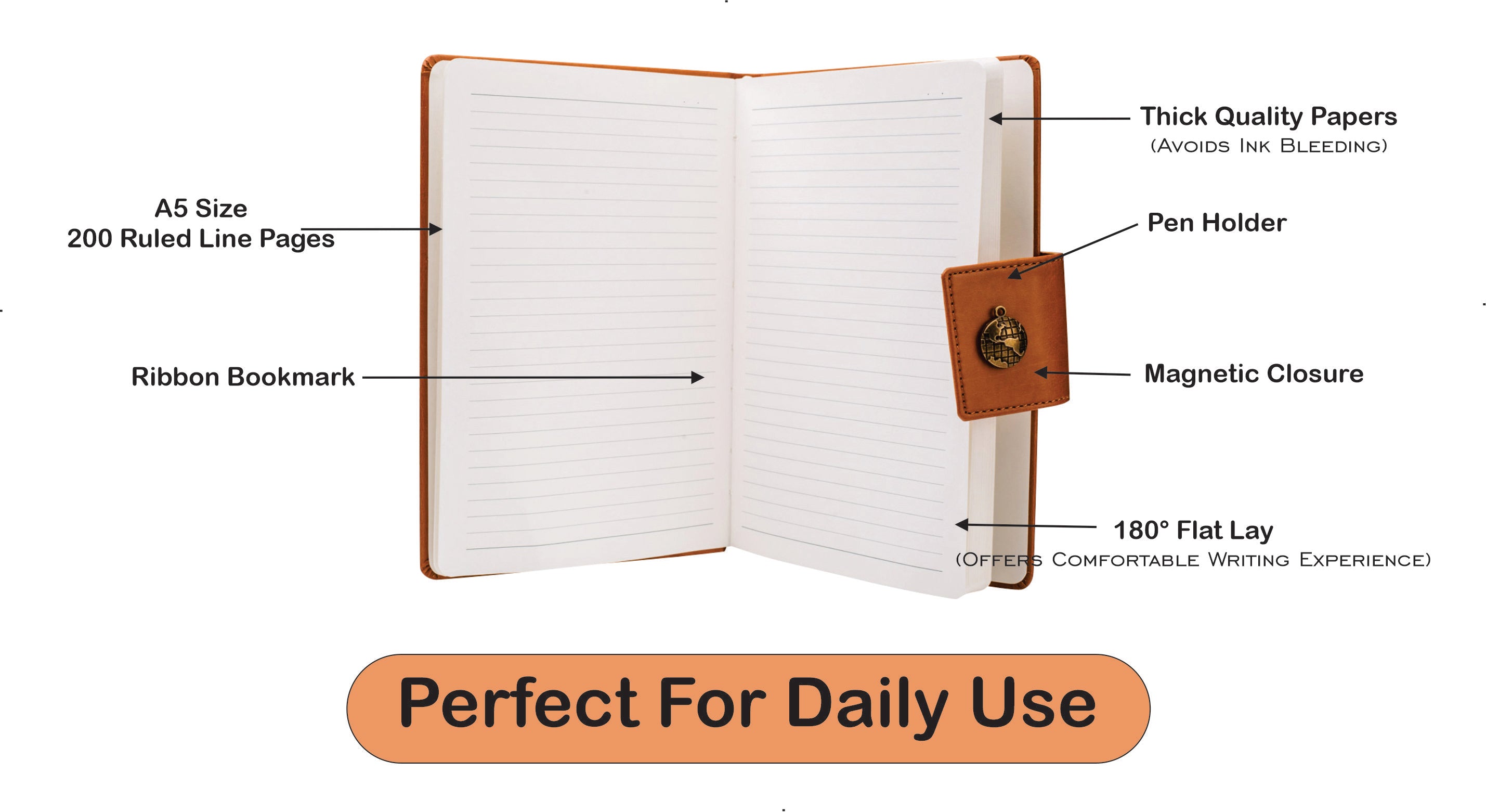Aica Personalized Name & Charm Leather Notebook Diary - A5 Size 200 Ruled Pages (Tan Brown) for Men & Women | Customized Office Corporate Gift for Employees Clients Staff Colleague Retirement Farewell