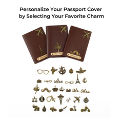 AICA Personalised Name & Charm Leather Passport Cover Holder for Men & Women (Darkbrown)