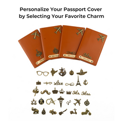 AICA Personalised Name & Charm Leather Passport Cover (TanBrown)