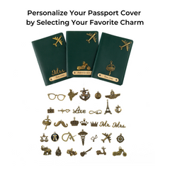 AICA Personalised Name & Charm Leather Passport Cover Holder for Men & Women (DarkGreen)