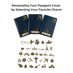 AICA Personalised Name & Charm Leather Passport Cover Holder for Men & Women (NavyBlue)