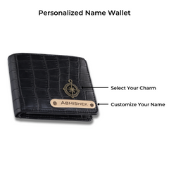 AICA Personalized Name & Charm Self – Textured Leather Mens Wallet (Black)