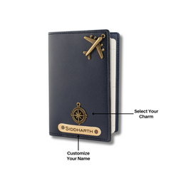 AICA Personalised Name & Charm Leather Passport Cover Holder for Men & Women (NavyBlue)