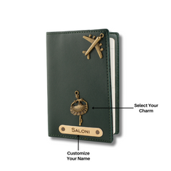 AICA Personalised Name & Charm Leather Passport Cover Holder for Men & Women (DarkGreen)