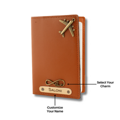 AICA Personalised Name & Charm Leather Passport Cover (TanBrown)