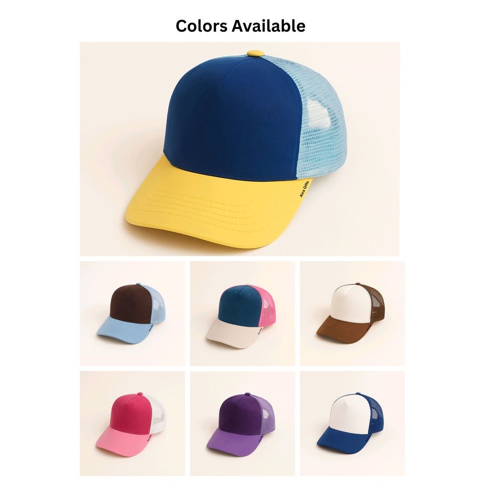 AICA Personalized Trucker Half Mesh Baseball Cap with Custom Patch Adjustable Snapback Hat for Men Women