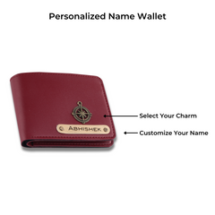 AICA Personalized Name & Charm Leather Wallet for Men (Wine)