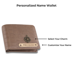 AICA Personalized Name & Charm Self – Textured Leather Mens Wallet (Brown)