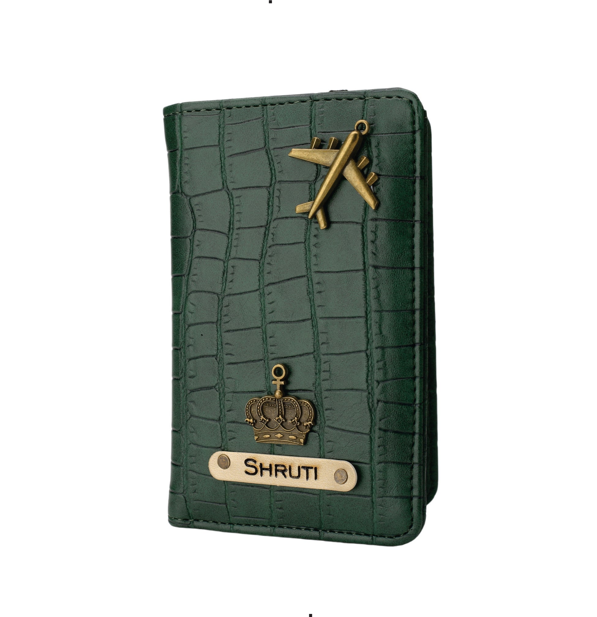 Personalized Self –Textured Passport Cover (DarkGreen)
