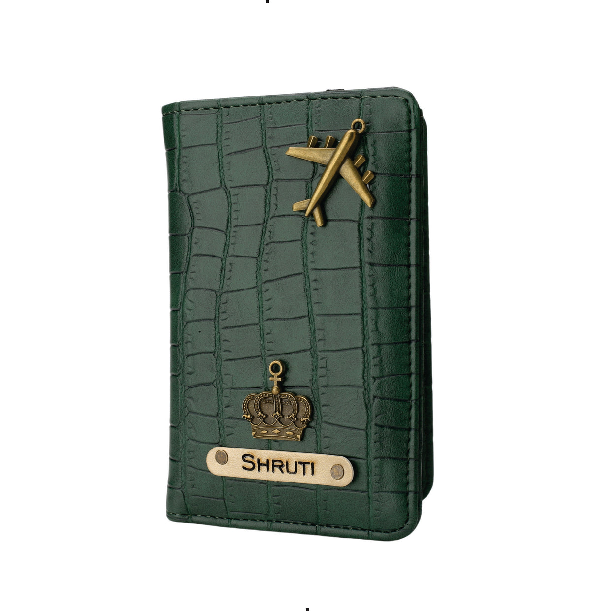 AICA Personalized Name & Charm Self –Textured Leather Passport Cover for Men & Women (DarkGreen)