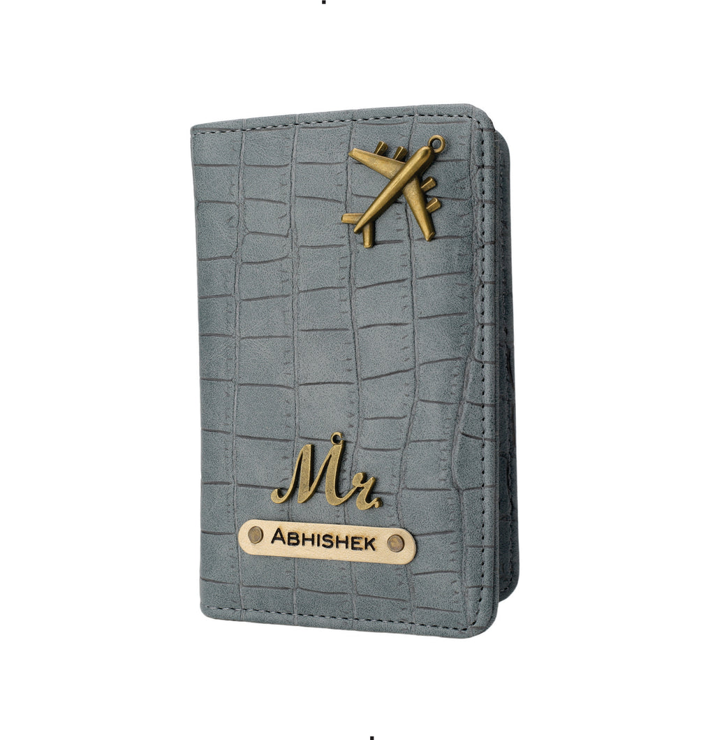 Personalized Self –Textured Passport Cover (DarkGrey)