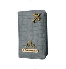 AICA Personalized Name & Charm Self –Textured Leather Passport Cover Holder for Men & Women (DarkGrey)