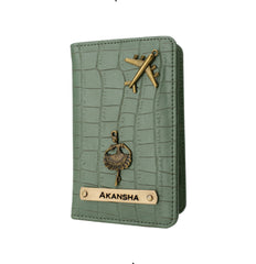 AICA Personalized Name & Charm Self –Textured Leather Passport Cover (MintGreen)