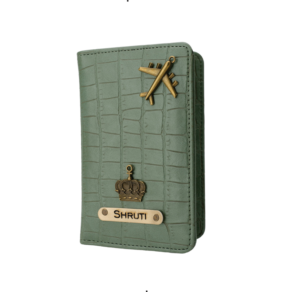 AICA Personalized Name & Charm Self –Textured Leather Passport Cover (MintGreen)