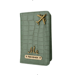 AICA Personalized Name & Charm Self –Textured Leather Passport Cover (MintGreen)