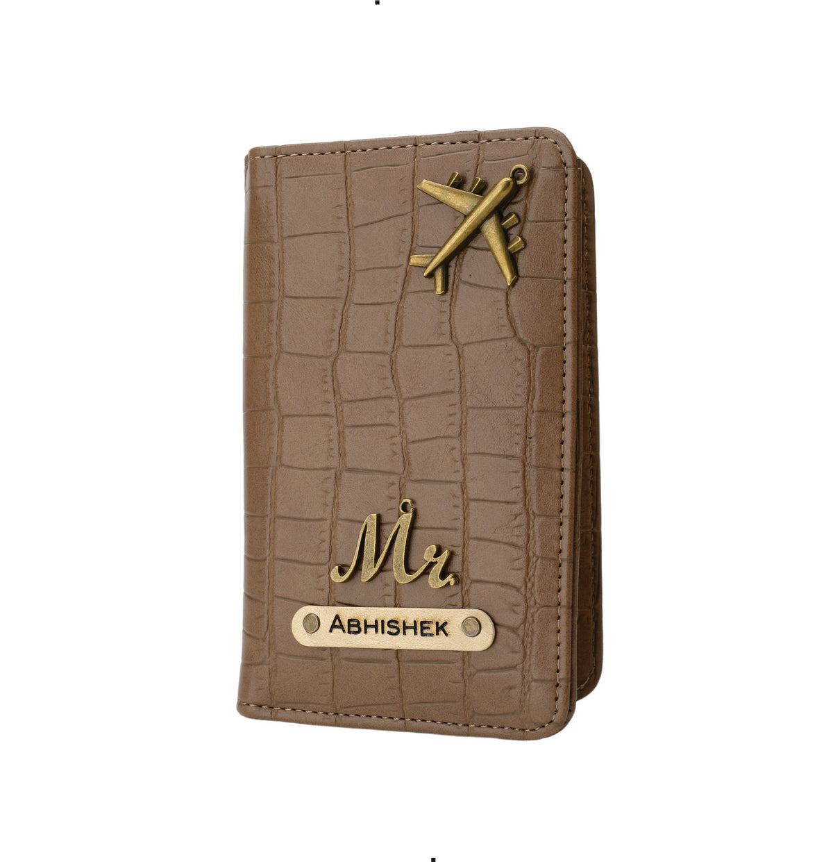 AICA Personalized Name & Charm Self –Textured Leather Passport Cover for Men & Women (Brown)