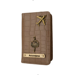 AICA Personalized Name & Charm Self –Textured Leather Passport Cover for Men & Women (Brown)