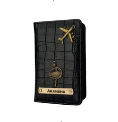 AICA Personalized Name & Charm Self –Textured Leather Passport Cover for Men & Women  (Black)